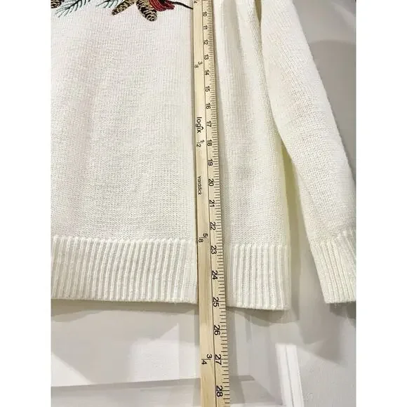 Croft & Barrow women Red Cardinal Sweater Ivory Embellished Soft Acrylic Large - Picture 10 of 11